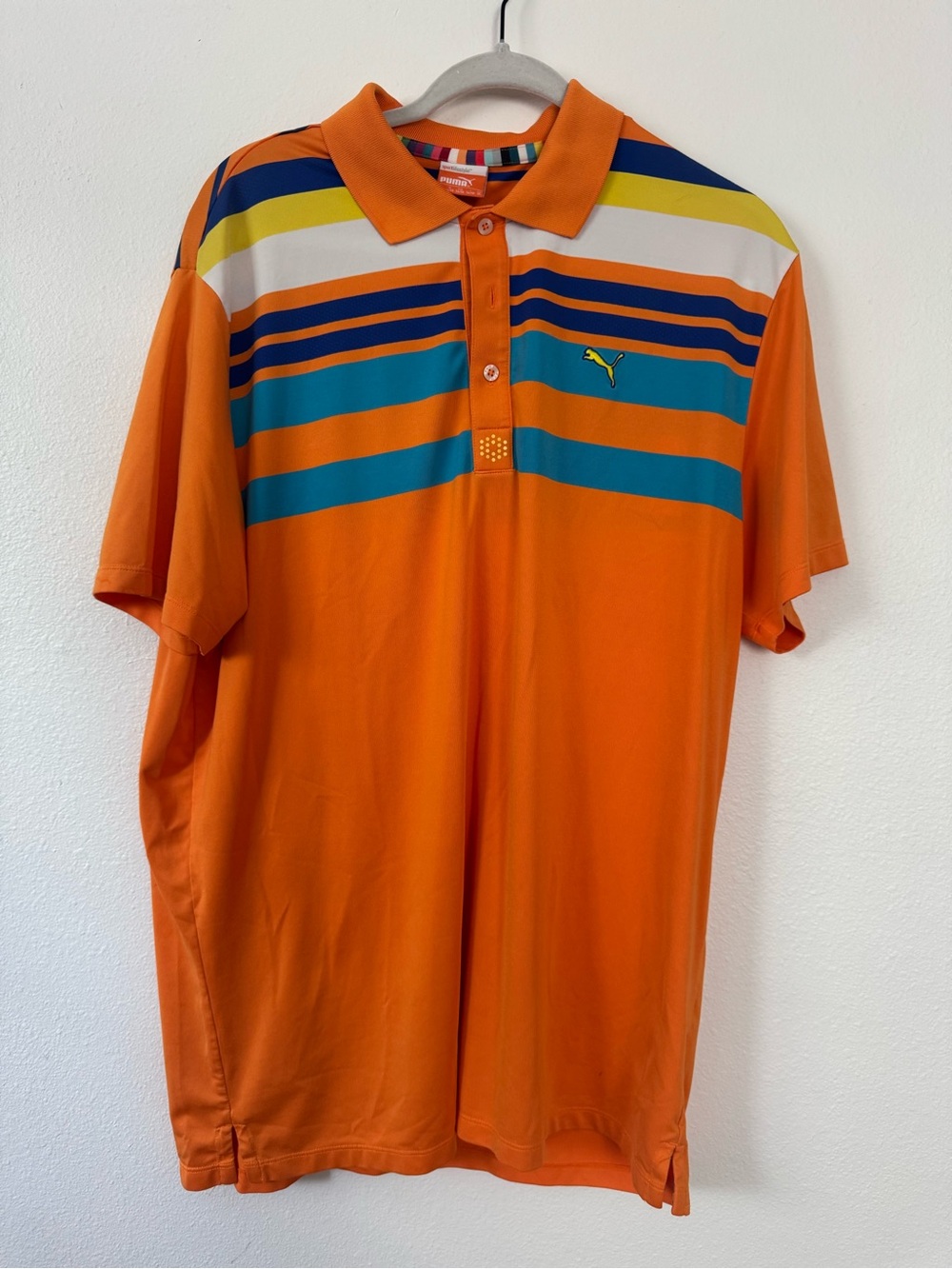 Puma Orange Short-Sleeve Striped Polo Golf Shirt